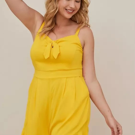 Torrid Yellow Challis Tie-Front Romper- Size 1x